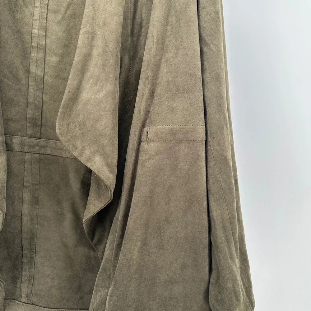 Blank NYC Drape Jacket Womens Large Olive Green Faux Suede Open Front 76X-S411NO - Picture 2 of 5
